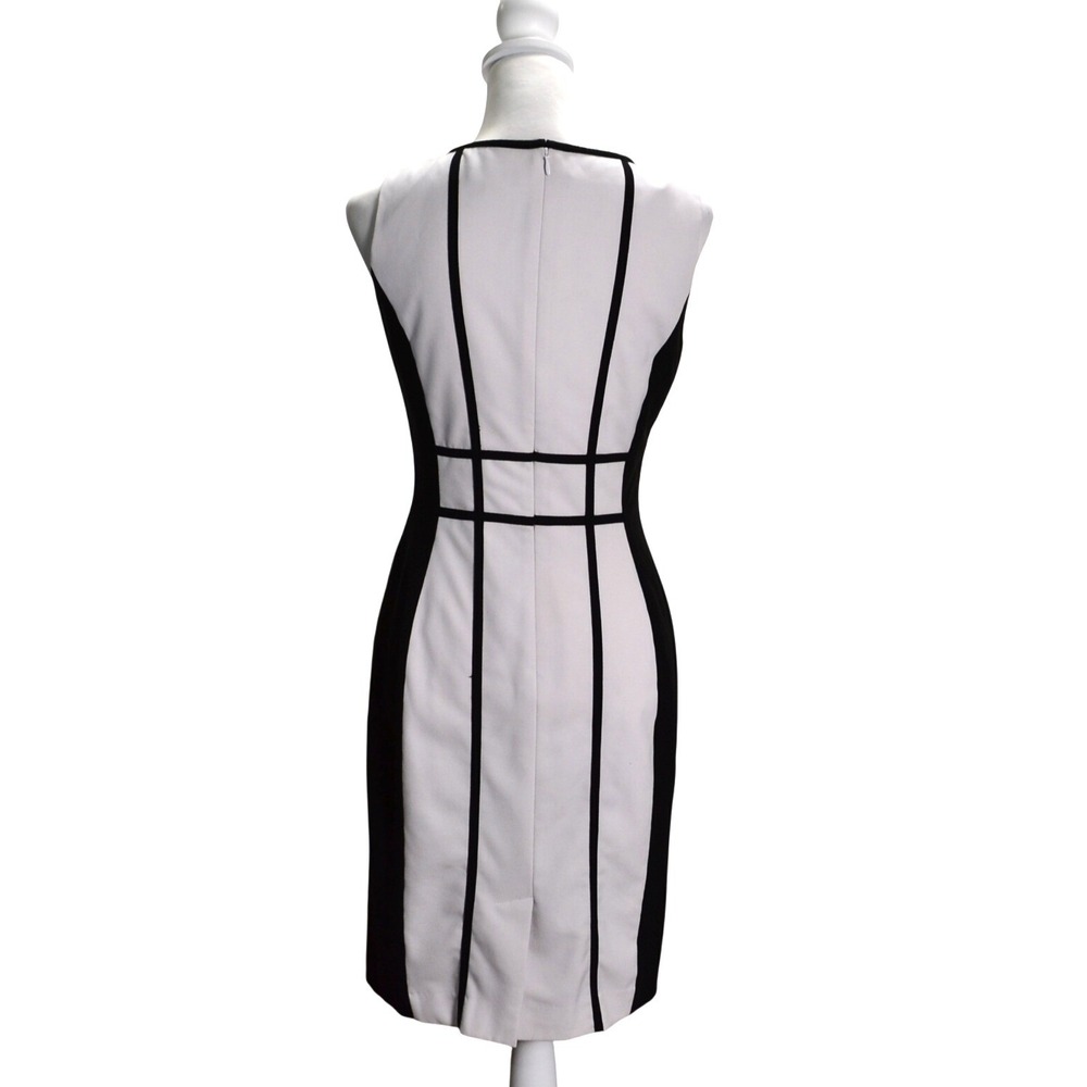 Calvin Klein Women's Size 4 Colorblock Sheath Dress Black‎ White Sleeveless Work - Picture 2 of 6